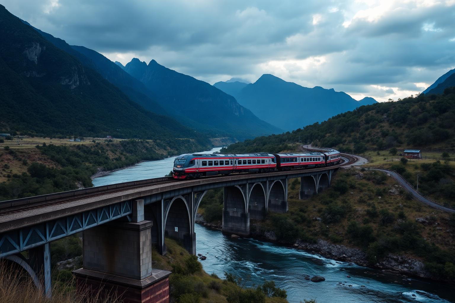 Train crossing a scenic bridge